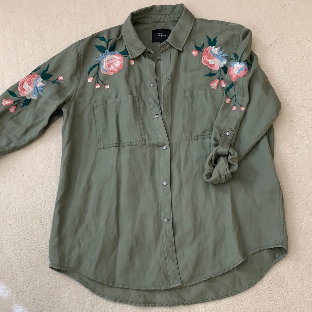 Olive Green Floral Embroidered Women's Top